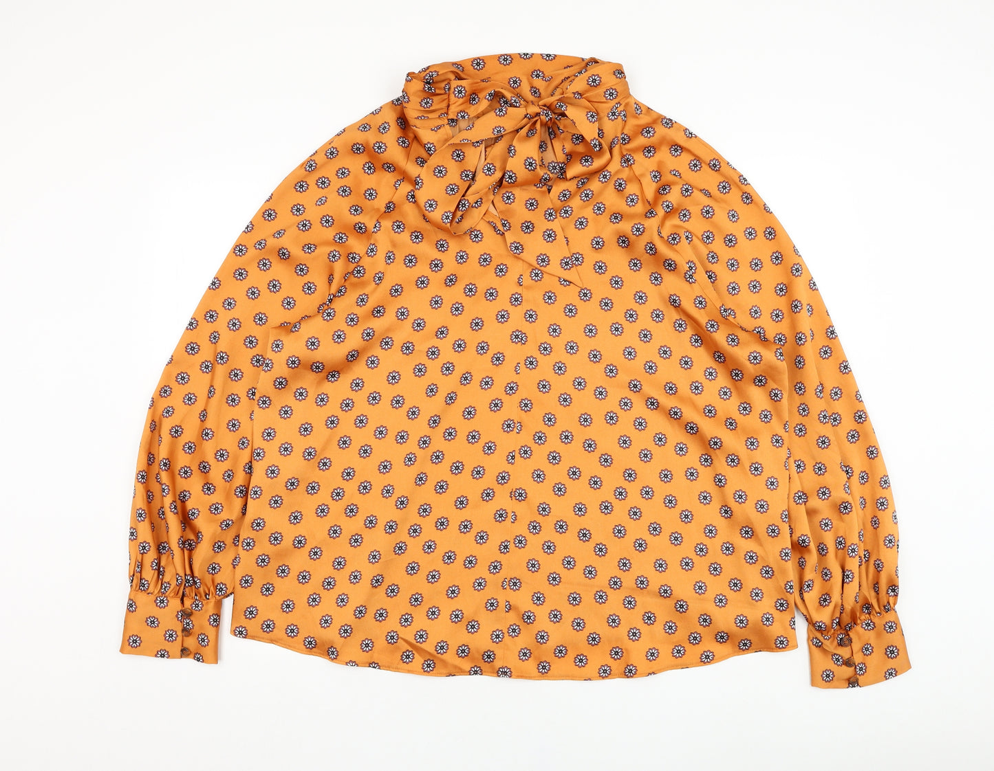 George Womens Orange Floral Polyester Basic Blouse Size 22 Mock Neck