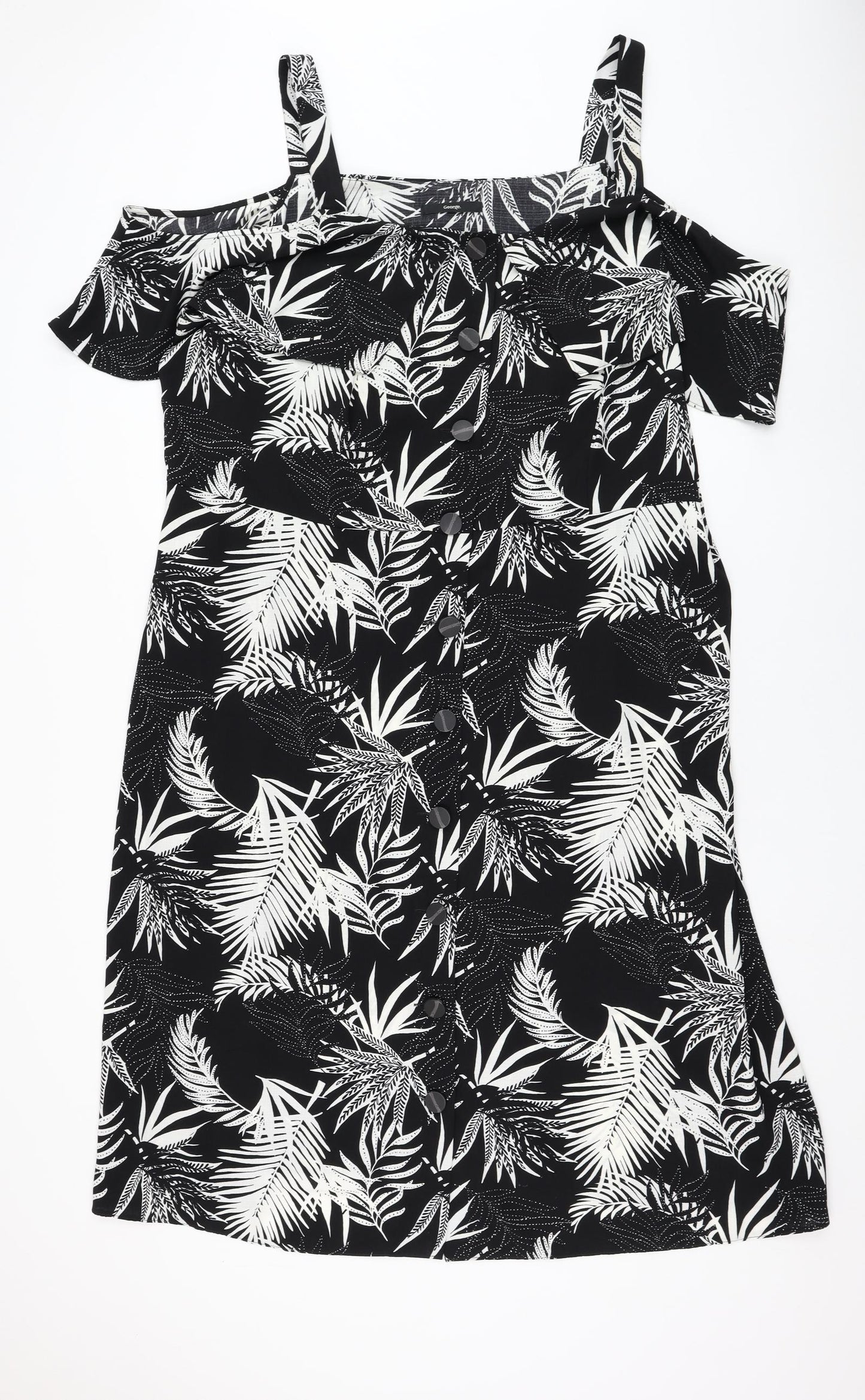 George Womens Black Floral Polyester Shift Size 24 Round Neck Pullover