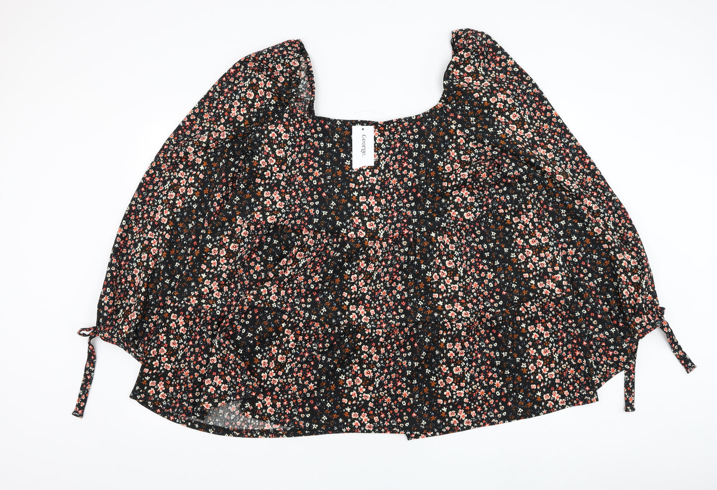 George Womens Black Floral Polyester Basic Blouse Size 22 Square Neck