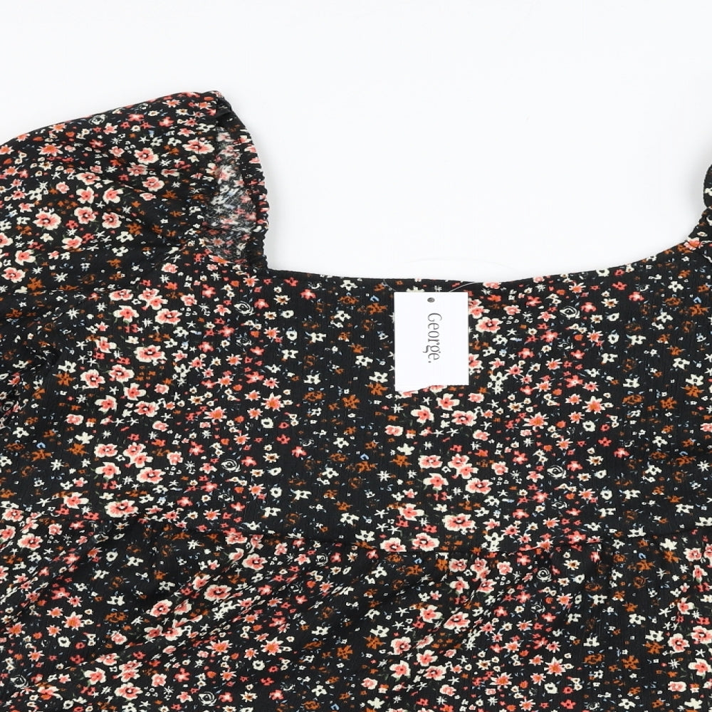 George Womens Black Floral Polyester Basic Blouse Size 22 Square Neck