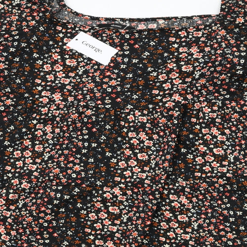 George Womens Black Floral Polyester Basic Blouse Size 22 Square Neck