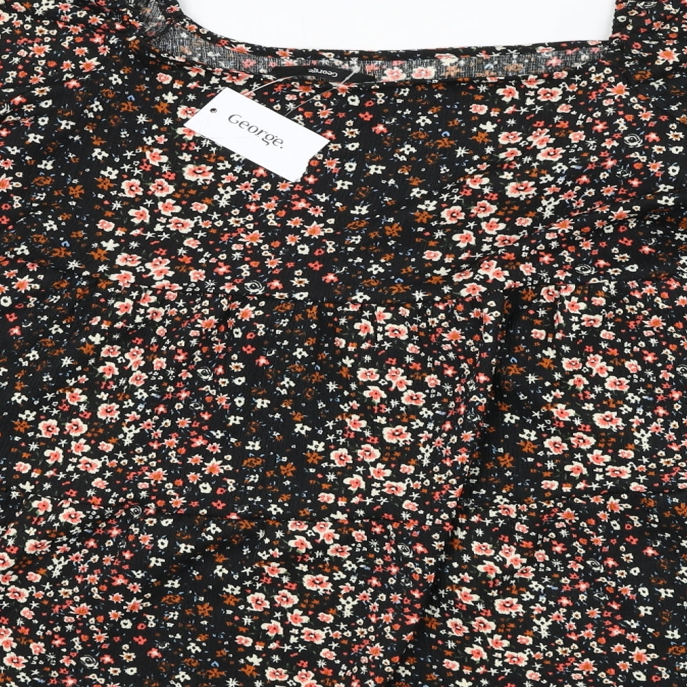 George Womens Black Floral Polyester Basic Blouse Size 22 Square Neck
