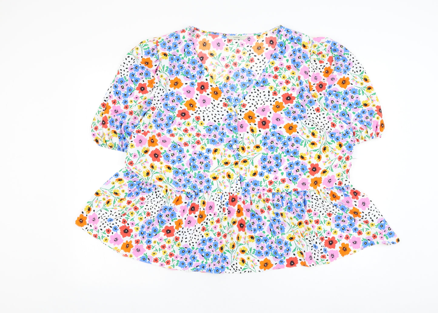 George Womens White Floral Polyester Basic Blouse Size 22 V-Neck
