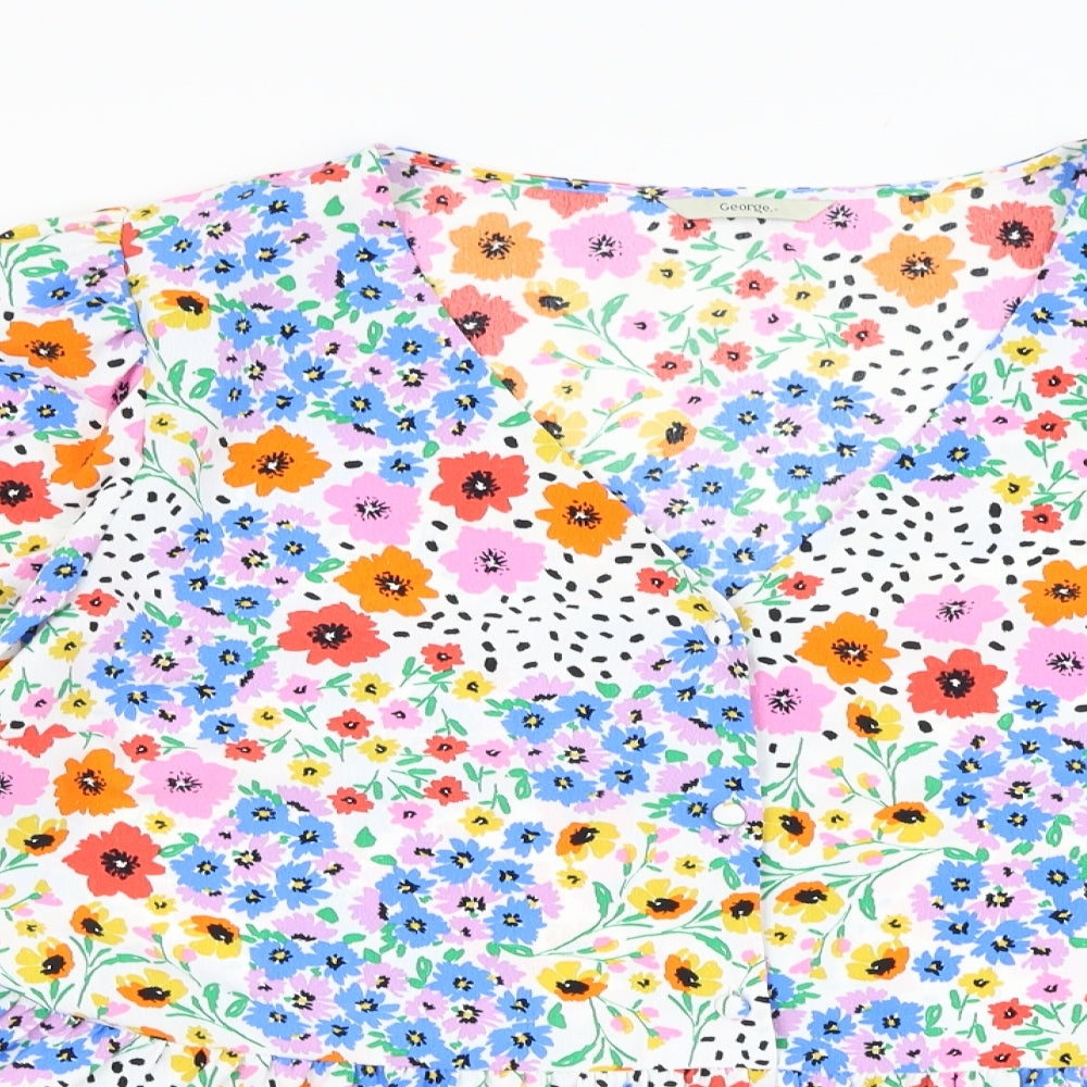 George Womens White Floral Polyester Basic Blouse Size 22 V-Neck