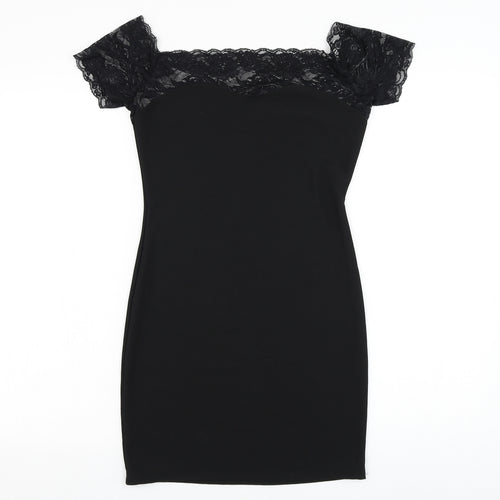 Preworn Womens Black Polyester Pencil Dress Size S Square Neck Pullover