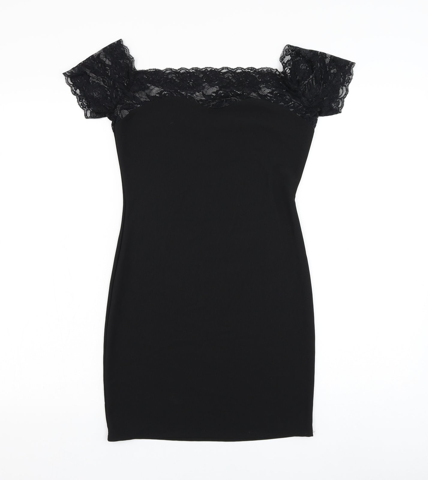 Preworn Womens Black Polyester Pencil Dress Size S Square Neck Pullover