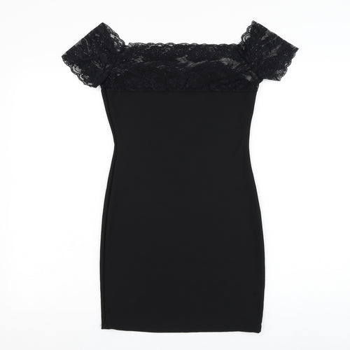 Preworn Womens Black Polyester Pencil Dress Size S Square Neck Pullover