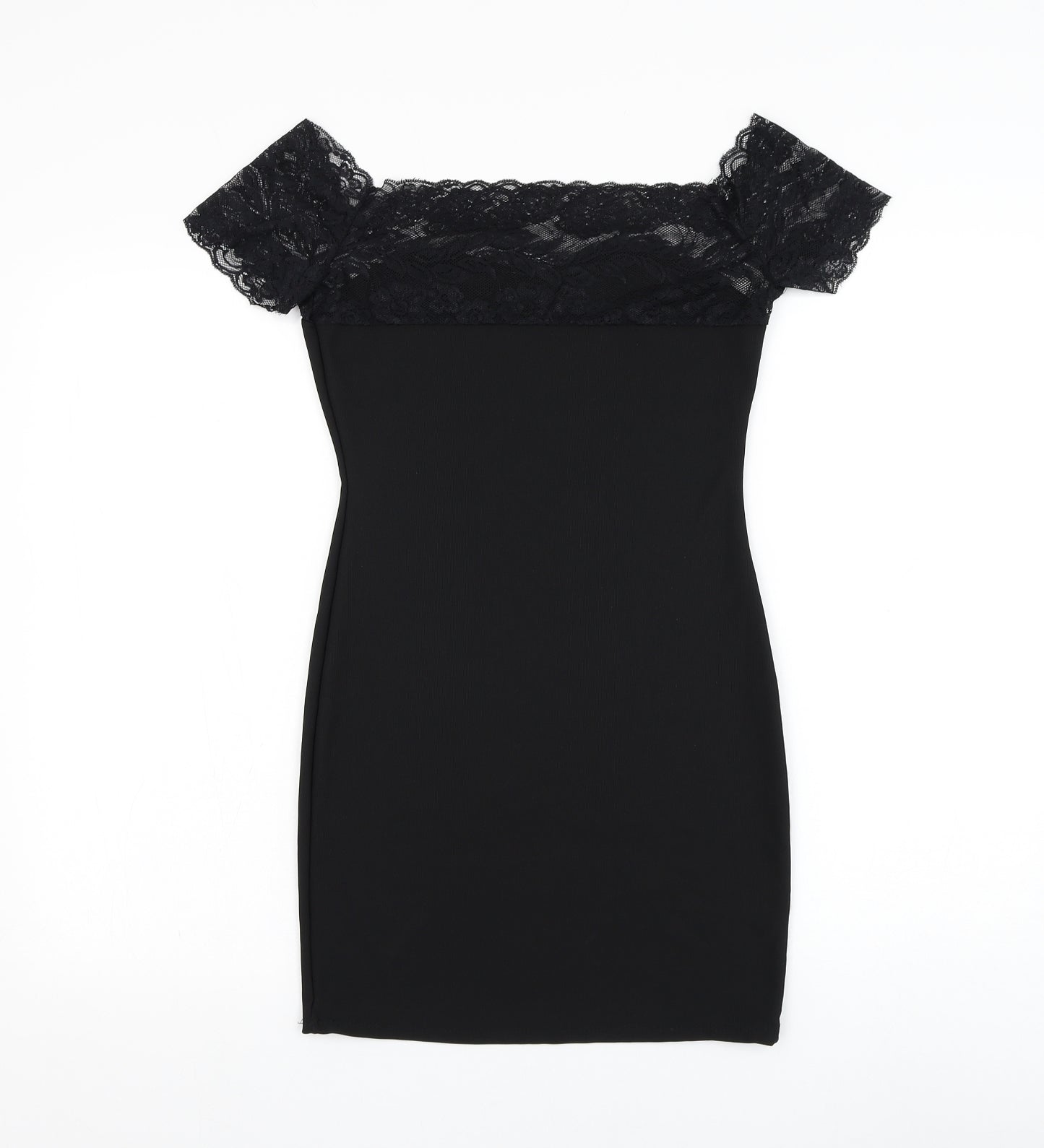 Preworn Womens Black Polyester Pencil Dress Size S Square Neck Pullover