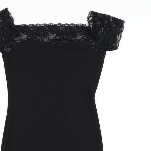 Preworn Womens Black Polyester Pencil Dress Size S Square Neck Pullover