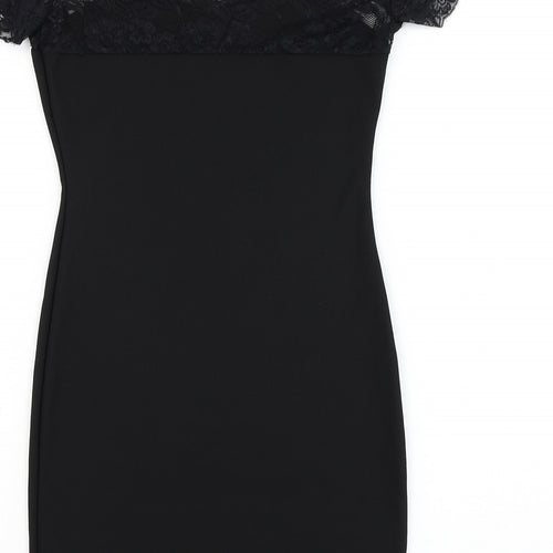 Preworn Womens Black Polyester Pencil Dress Size S Square Neck Pullover