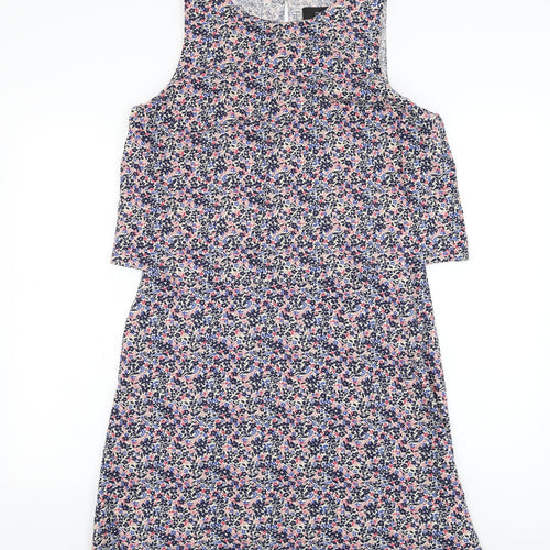 NEXT Womens Beige Floral Linen Shift Size 12 Round Neck Zip