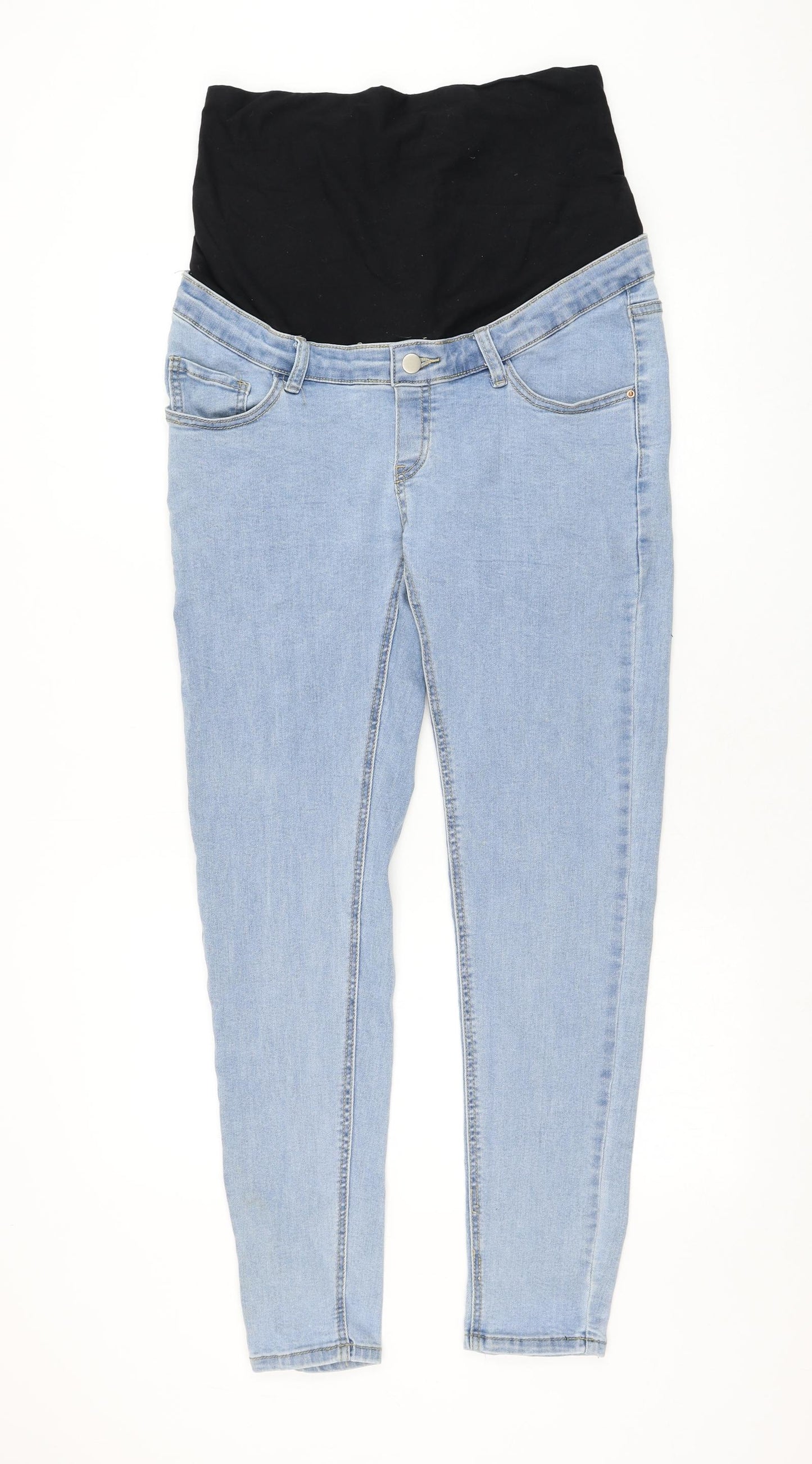 PRETTYLITTLETHING Womens Blue Polyester Skinny Jeans Size 12 L28 in Regular Button