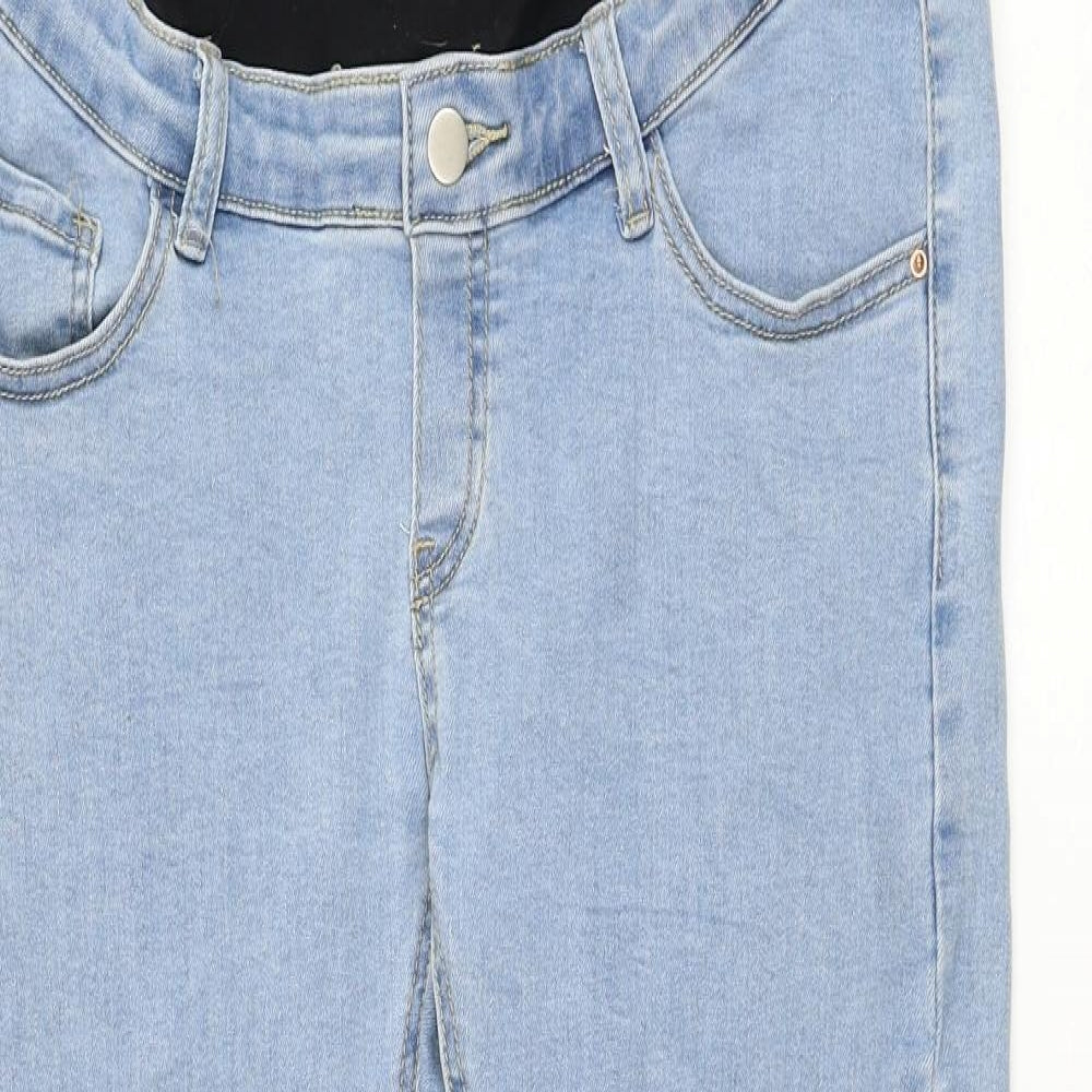 PRETTYLITTLETHING Womens Blue Polyester Skinny Jeans Size 12 L28 in Regular Button