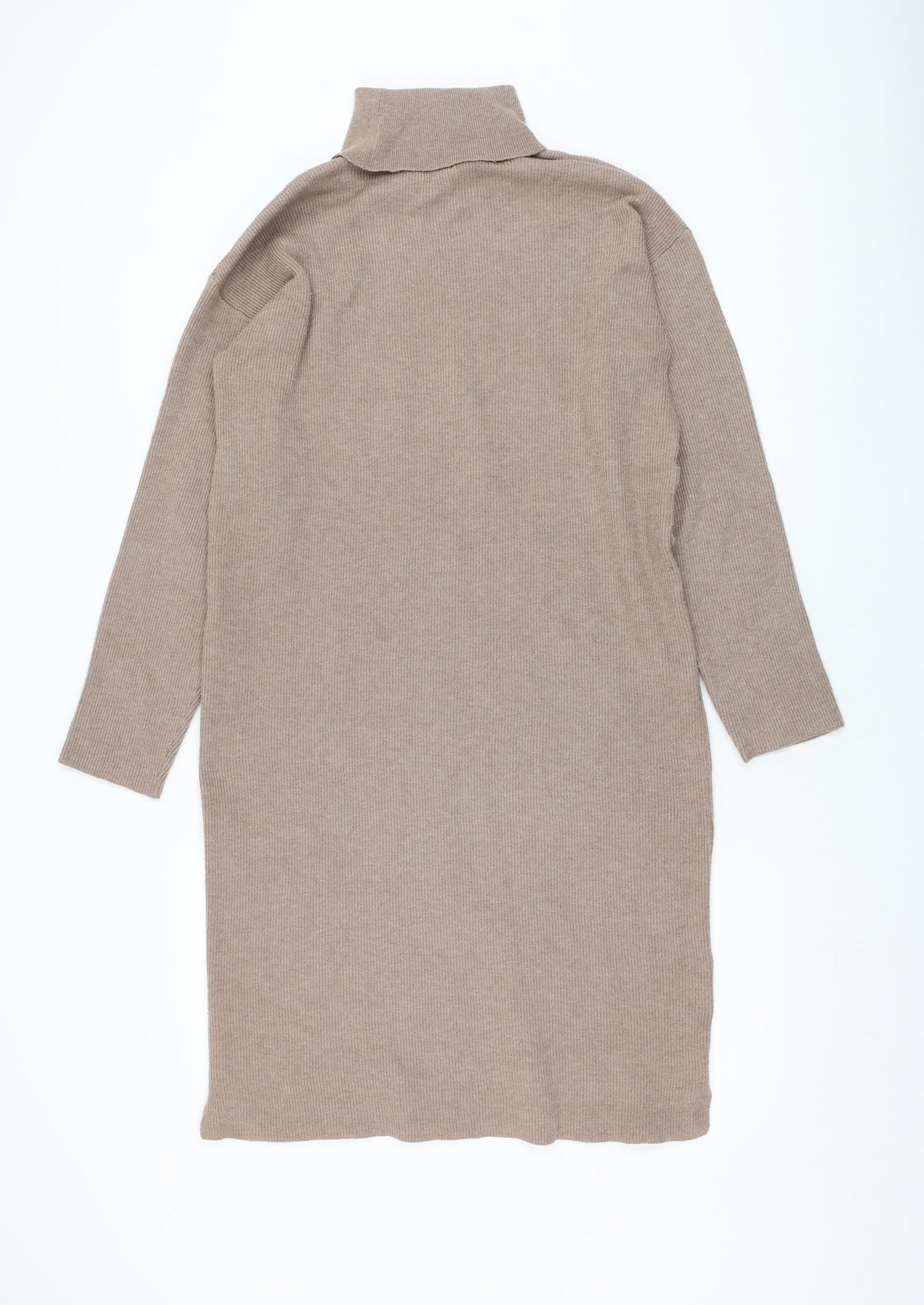TU Womens Brown Polyester Jumper Dress Size 14 Roll Neck Pullover