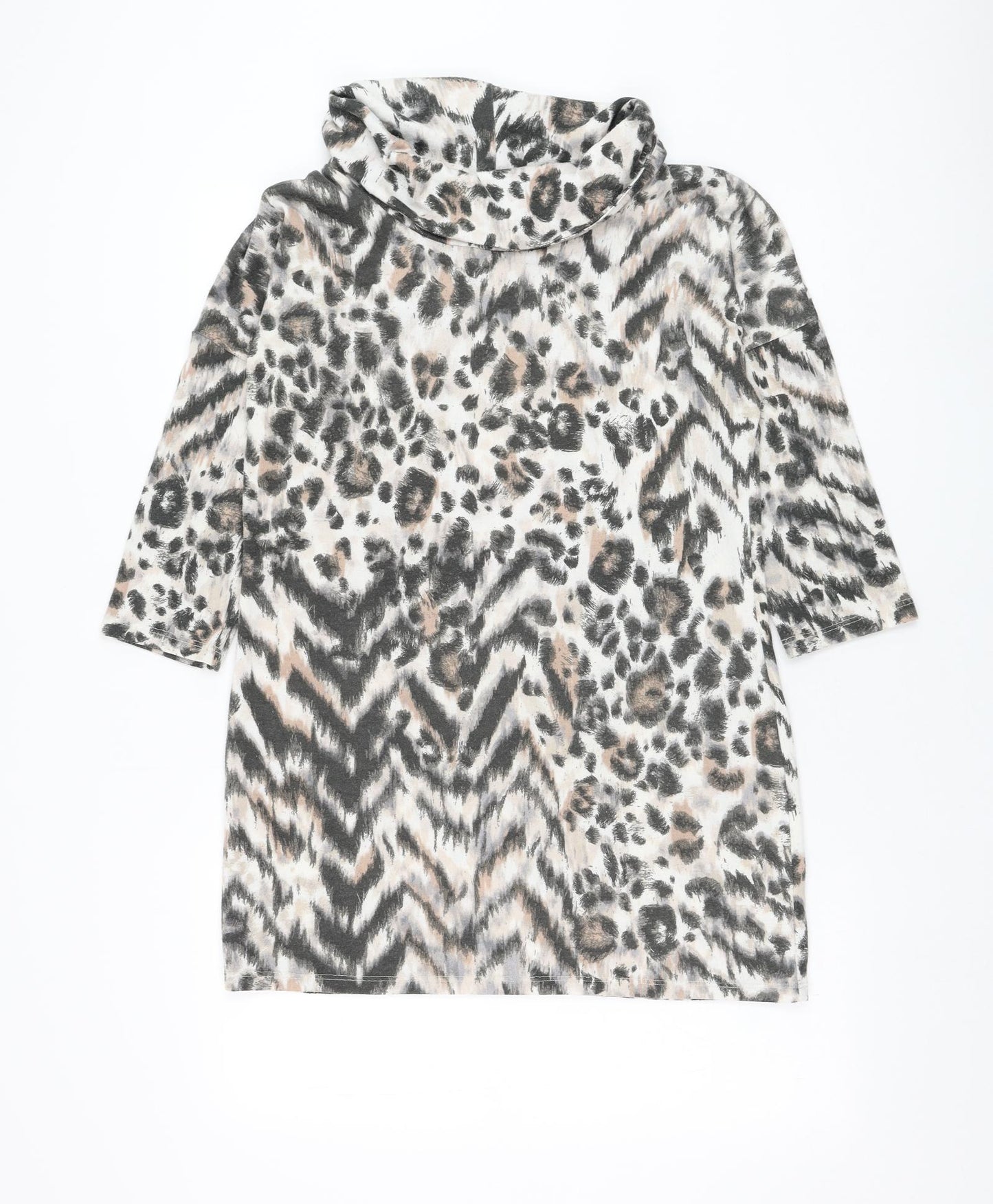 F&F Womens White Roll Neck Animal Print Polyester Pullover Jumper Size 12