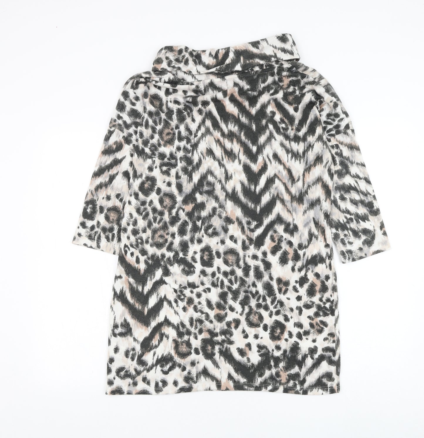 F&F Womens White Roll Neck Animal Print Polyester Pullover Jumper Size 12