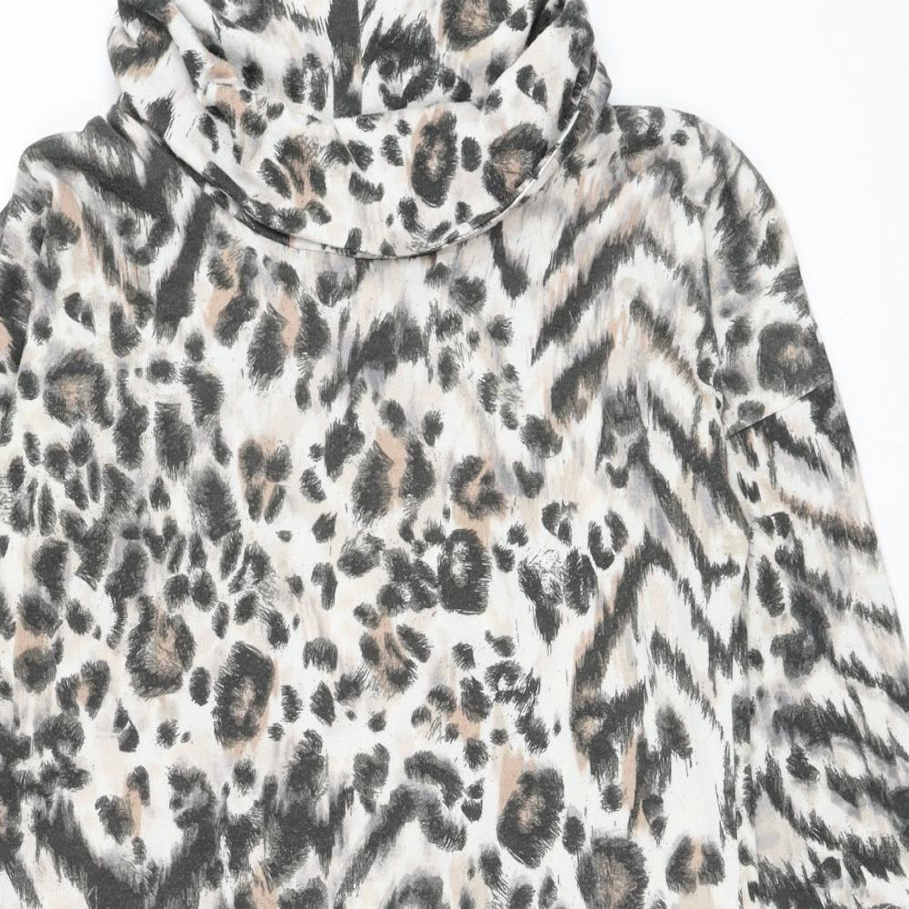 F&F Womens White Roll Neck Animal Print Polyester Pullover Jumper Size 12
