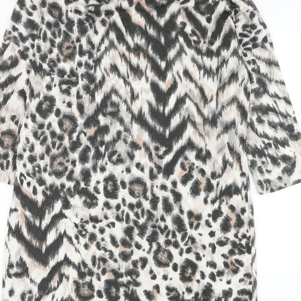 F&F Womens White Roll Neck Animal Print Polyester Pullover Jumper Size 12