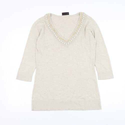 Principles Womens Beige V-Neck Acrylic Pullover Jumper Size 12