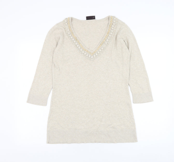 Principles Womens Beige V-Neck Acrylic Pullover Jumper Size 12