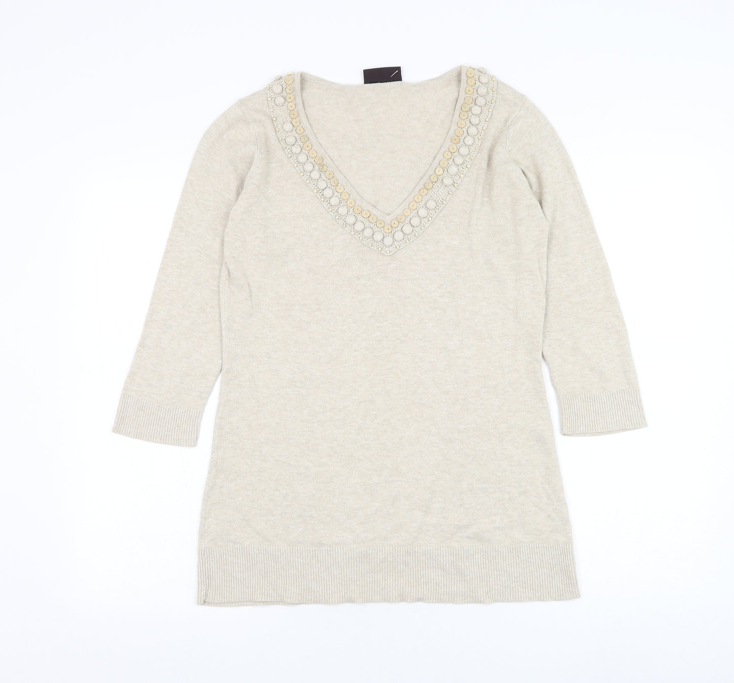 Principles Womens Beige V-Neck Acrylic Pullover Jumper Size 12