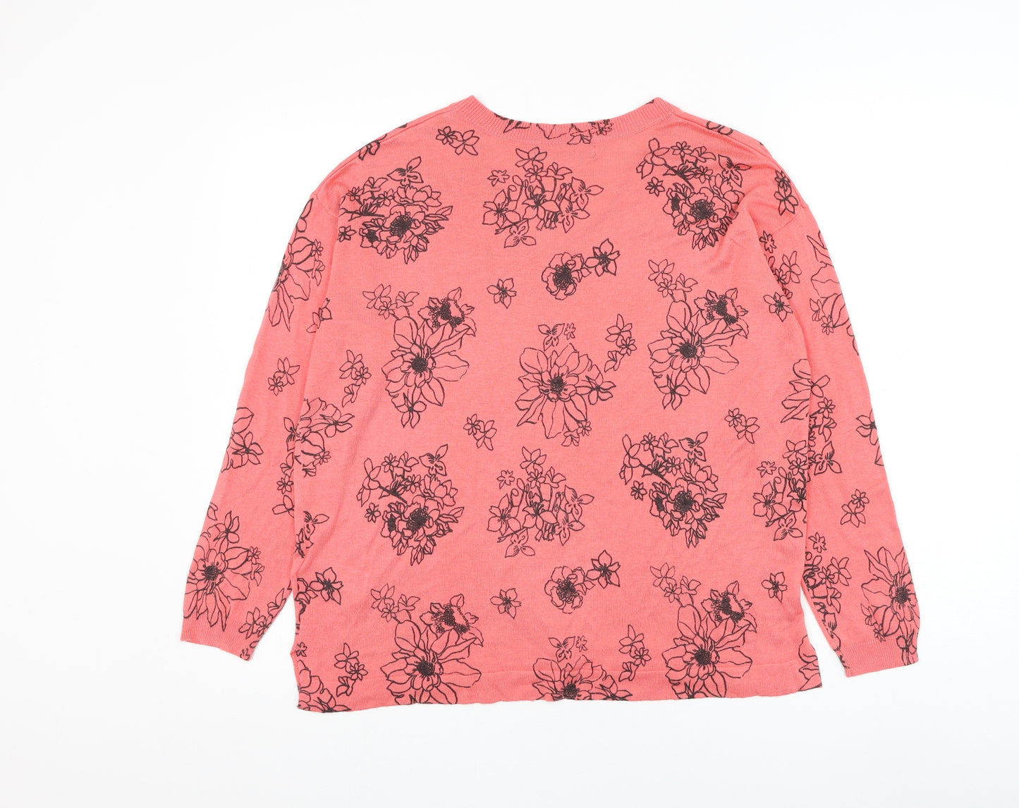 Marks and Spencer Womens Red V-Neck Floral Acrylic Pullover Jumper Size M
