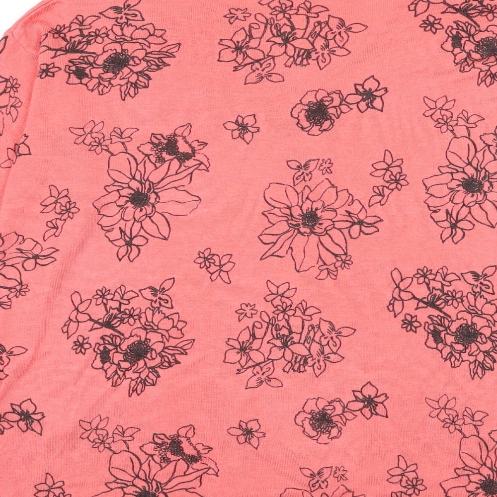 Marks and Spencer Womens Red V-Neck Floral Acrylic Pullover Jumper Size M