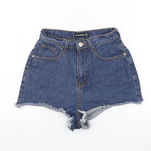 PRETTYLITTLETHING Womens Blue Cotton Hot Pants Shorts Size 6 Regular Zip