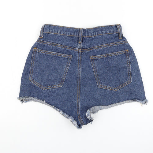 PRETTYLITTLETHING Womens Blue Cotton Hot Pants Shorts Size 6 Regular Zip