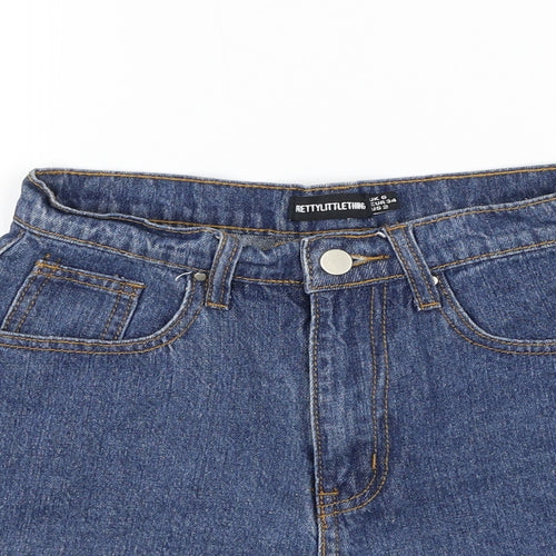 PRETTYLITTLETHING Womens Blue Cotton Hot Pants Shorts Size 6 Regular Zip