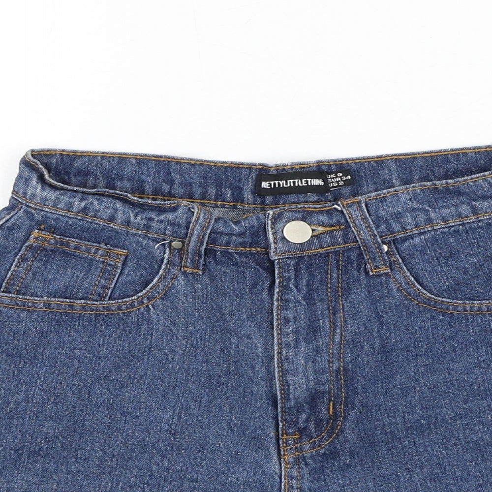 PRETTYLITTLETHING Womens Blue Cotton Hot Pants Shorts Size 6 Regular Zip