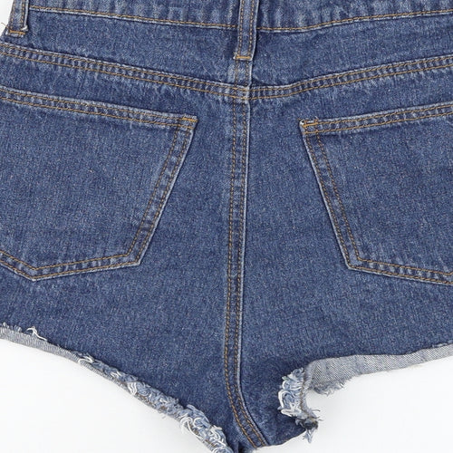 PRETTYLITTLETHING Womens Blue Cotton Hot Pants Shorts Size 6 Regular Zip