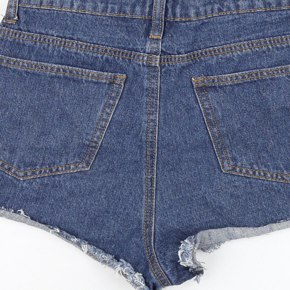 PRETTYLITTLETHING Womens Blue Cotton Hot Pants Shorts Size 6 Regular Zip