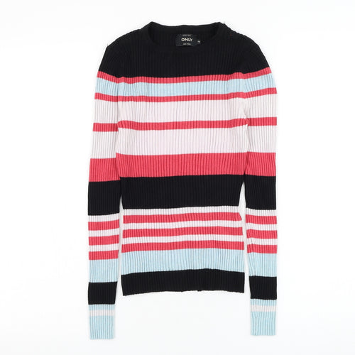 Only Womens Black Round Neck Striped Viscose Pullover Jumper Size XS
