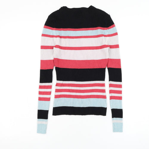 Only Womens Black Round Neck Striped Viscose Pullover Jumper Size XS