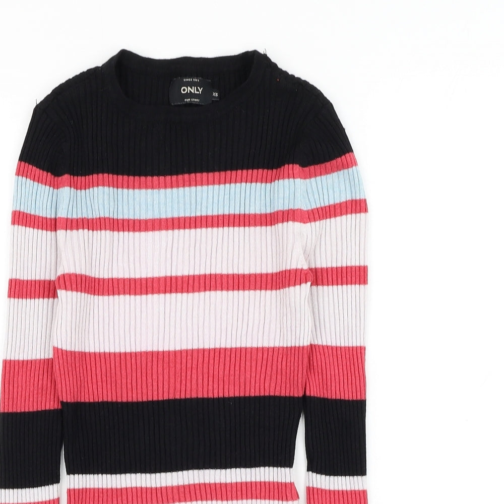 Only Womens Black Round Neck Striped Viscose Pullover Jumper Size XS