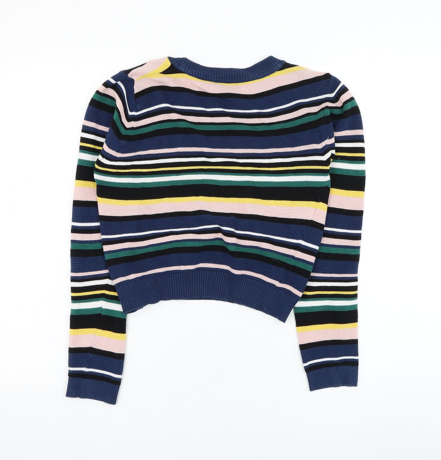 Topshop Womens Blue Round Neck Striped Cotton Pullover Jumper Size 10