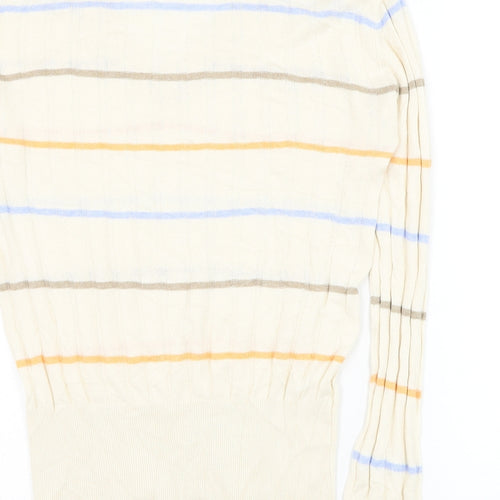 Marks and Spencer Womens Beige V-Neck Striped Polyester Pullover Jumper Size S