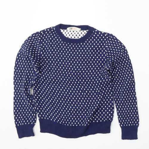 H&M Girls Blue Round Neck Geometric Cotton Pullover Jumper Size 9-10 Years