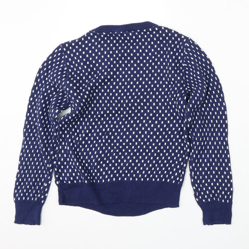H&M Girls Blue Round Neck Geometric Cotton Pullover Jumper Size 9-10 Years