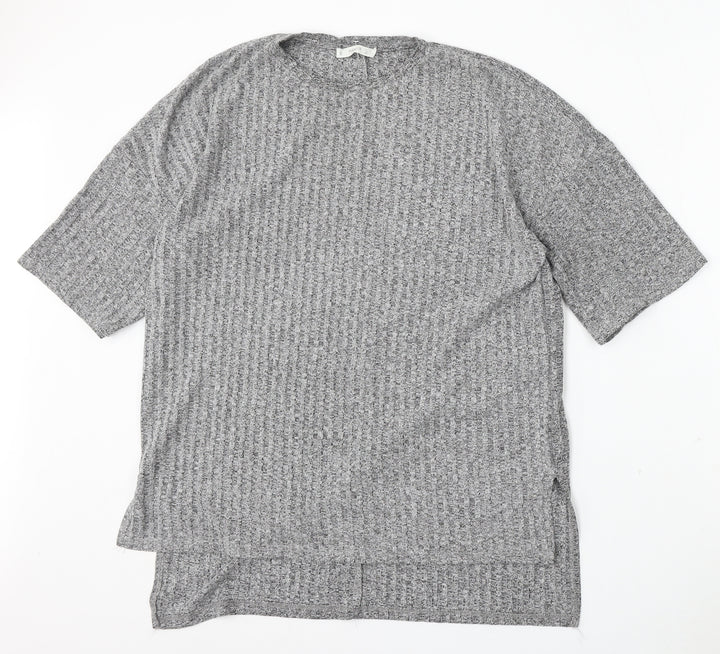 Mango Womens Grey Round Neck Polyester Pullover Jumper Size M