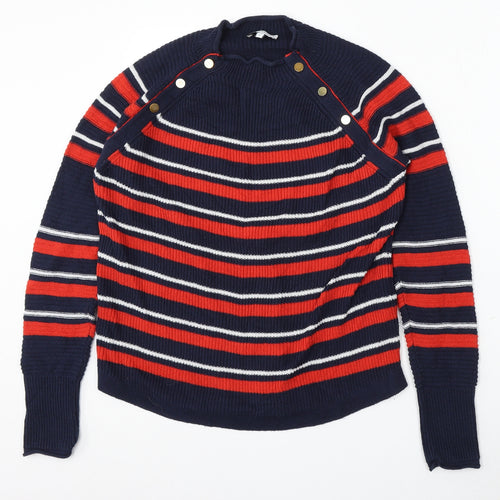 Warehouse Womens Multicoloured Round Neck Striped Cotton Pullover Jumper Size 16