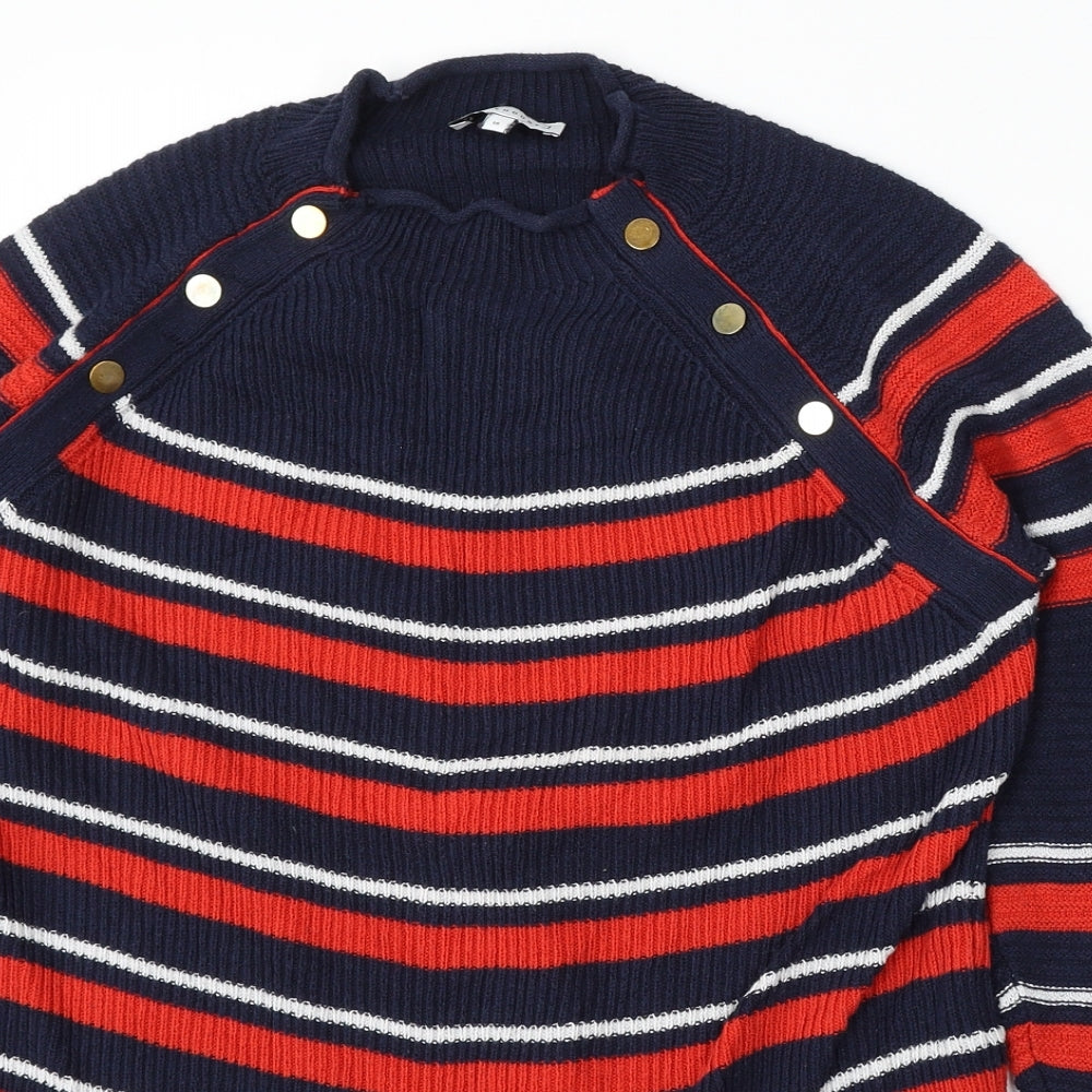 Warehouse Womens Multicoloured Round Neck Striped Cotton Pullover Jumper Size 16