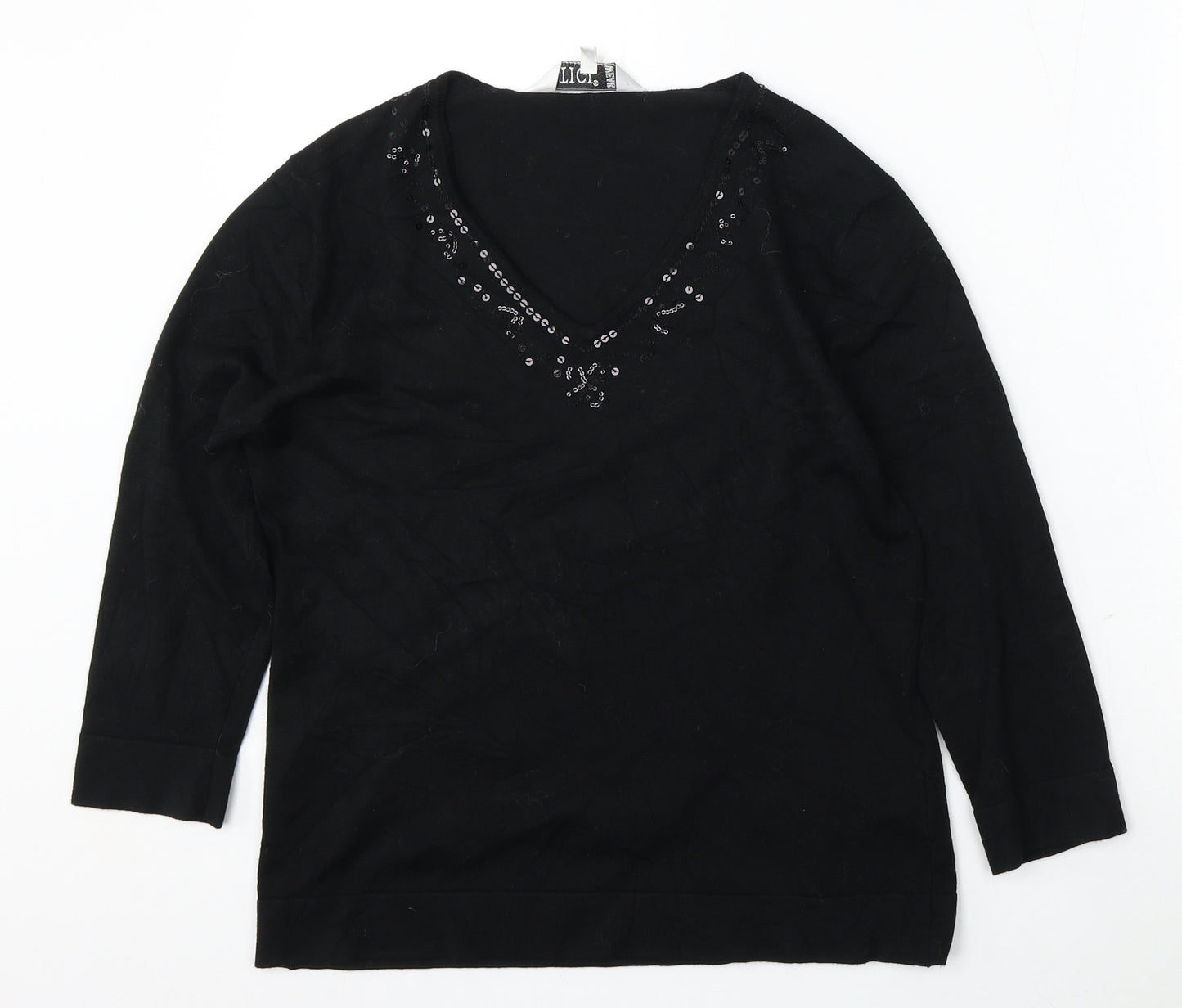 Tigi Wear Womens Black V-Neck Viscose Pullover Jumper Size 10