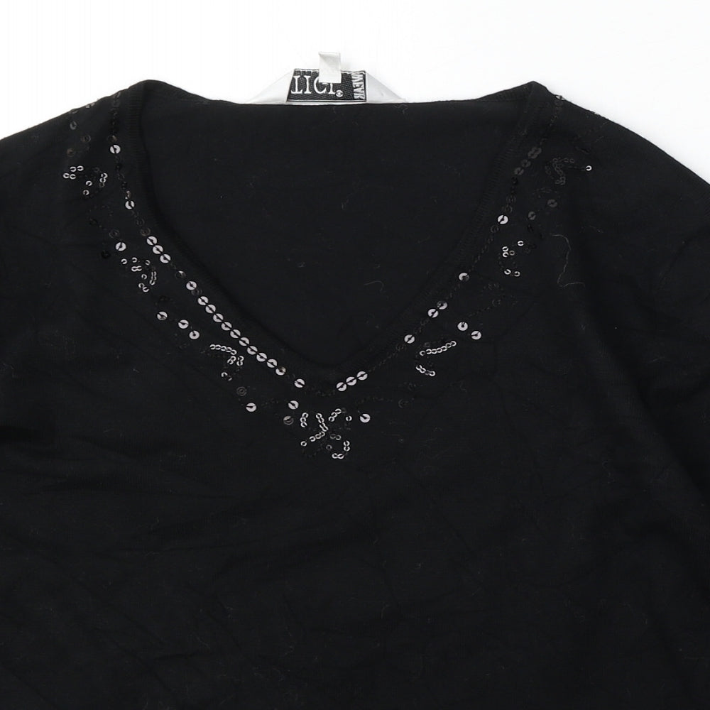 Tigi Wear Womens Black V-Neck Viscose Pullover Jumper Size 10