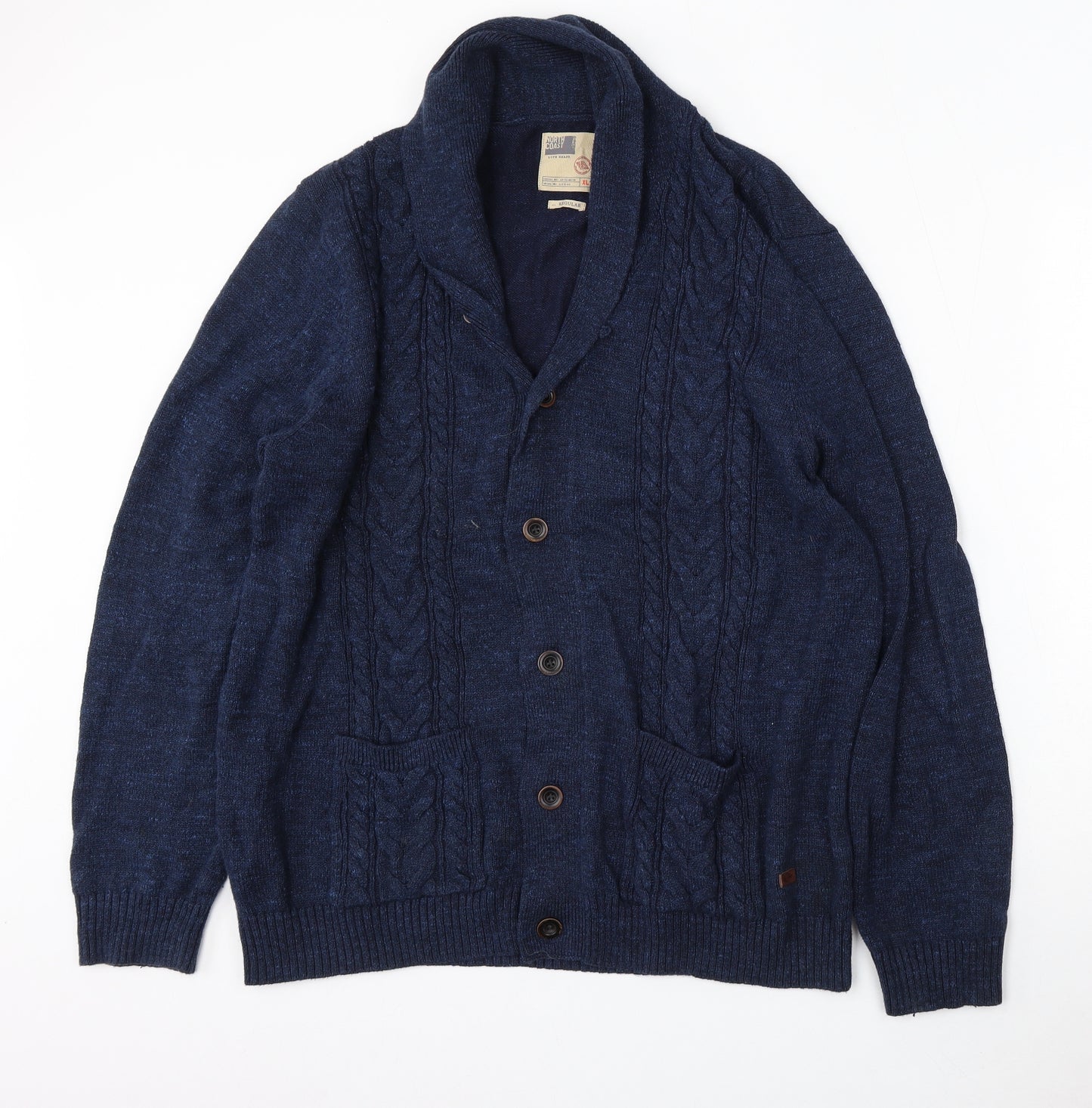 Marks and Spencer Mens Blue Collared Cotton Cardigan Jumper Size XL
