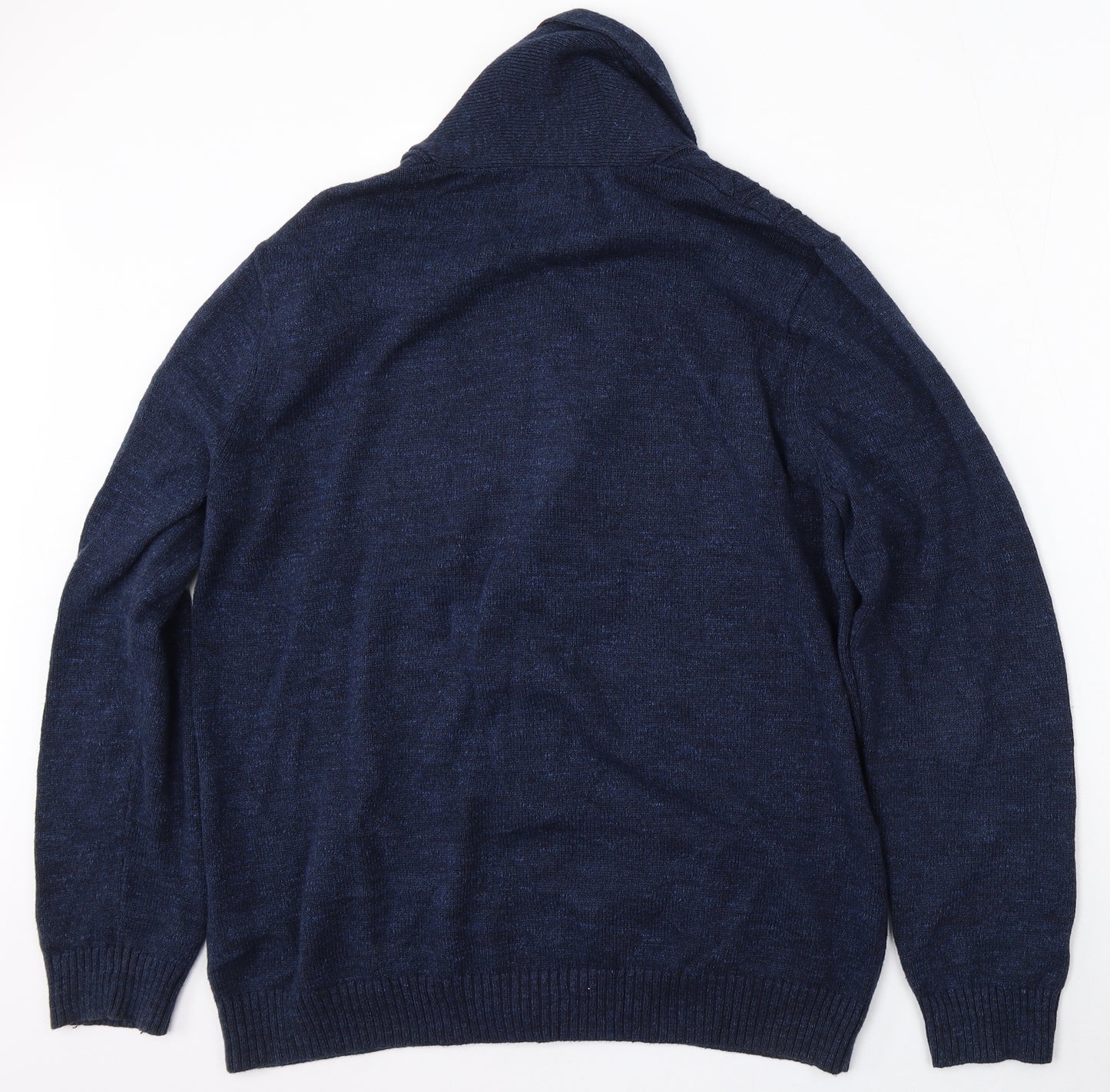 Marks and Spencer Mens Blue Collared Cotton Cardigan Jumper Size XL