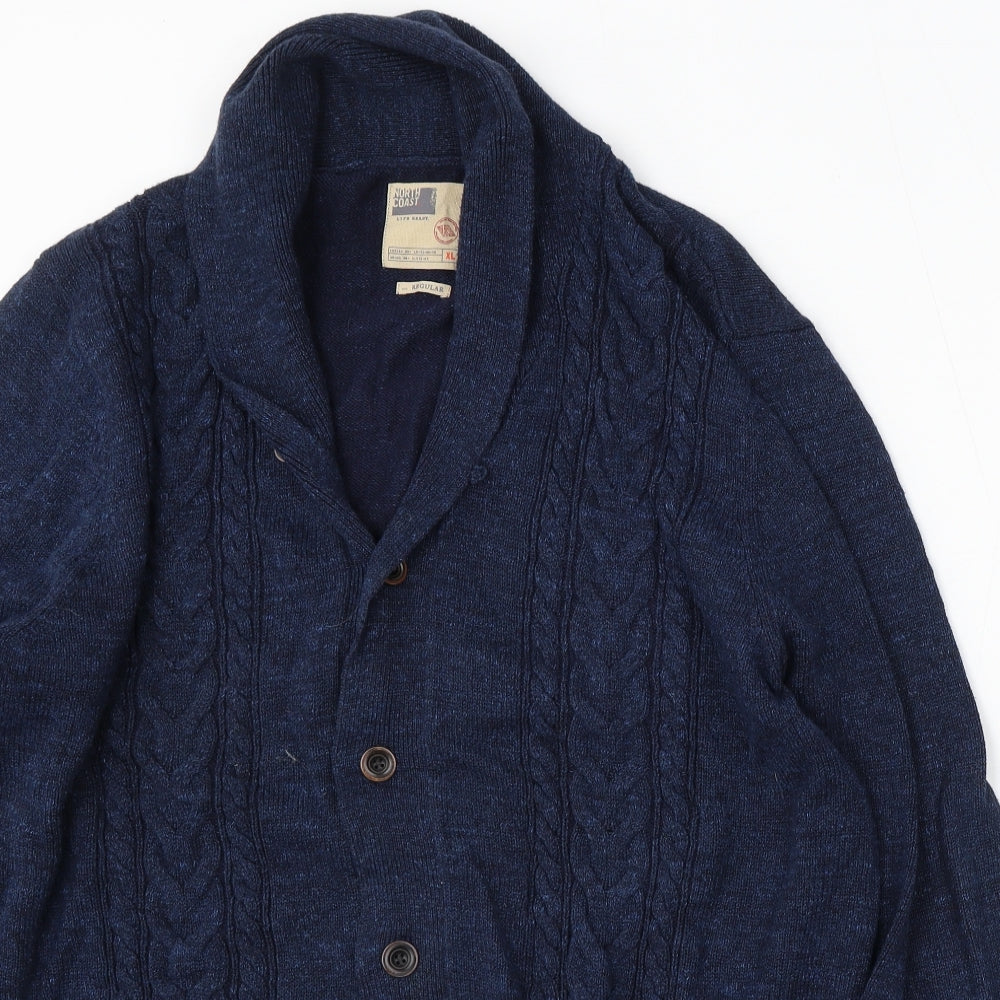 Marks and Spencer Mens Blue Collared Cotton Cardigan Jumper Size XL