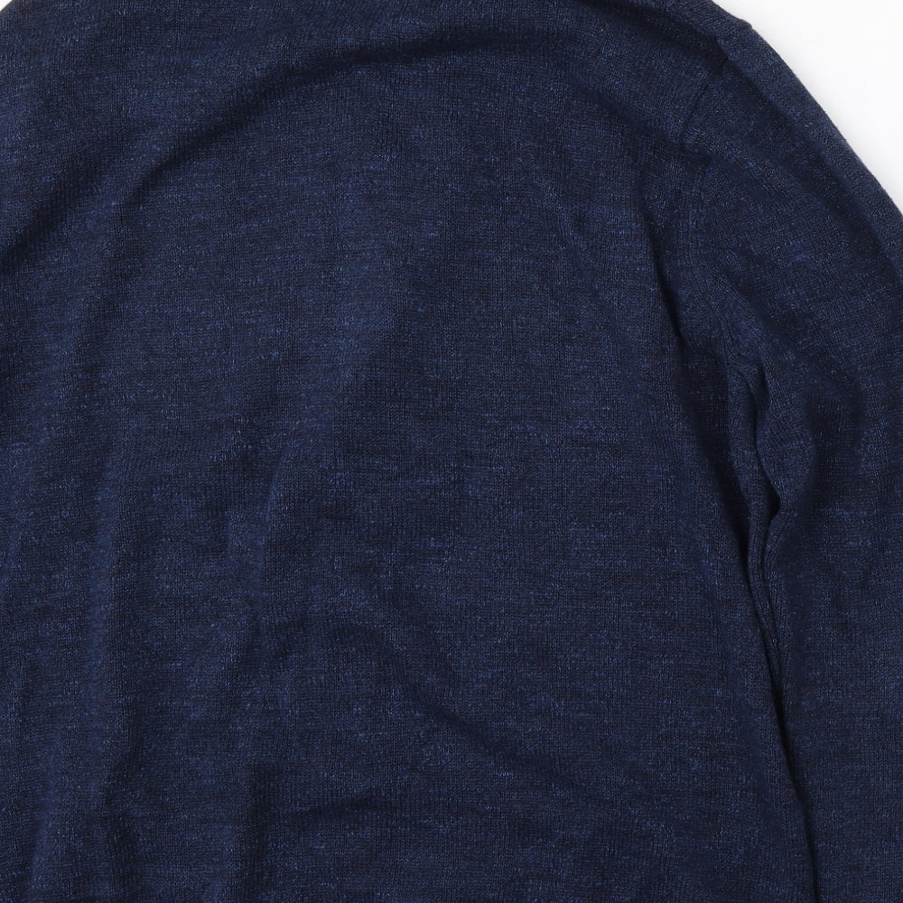 Marks and Spencer Mens Blue Collared Cotton Cardigan Jumper Size XL
