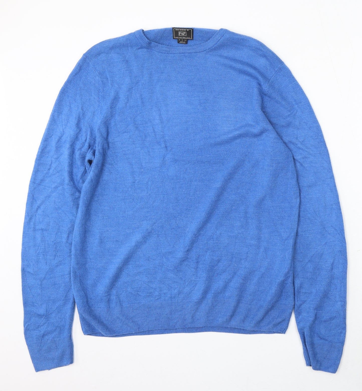 F&F Womens Blue Round Neck Polyester Pullover Jumper Size L